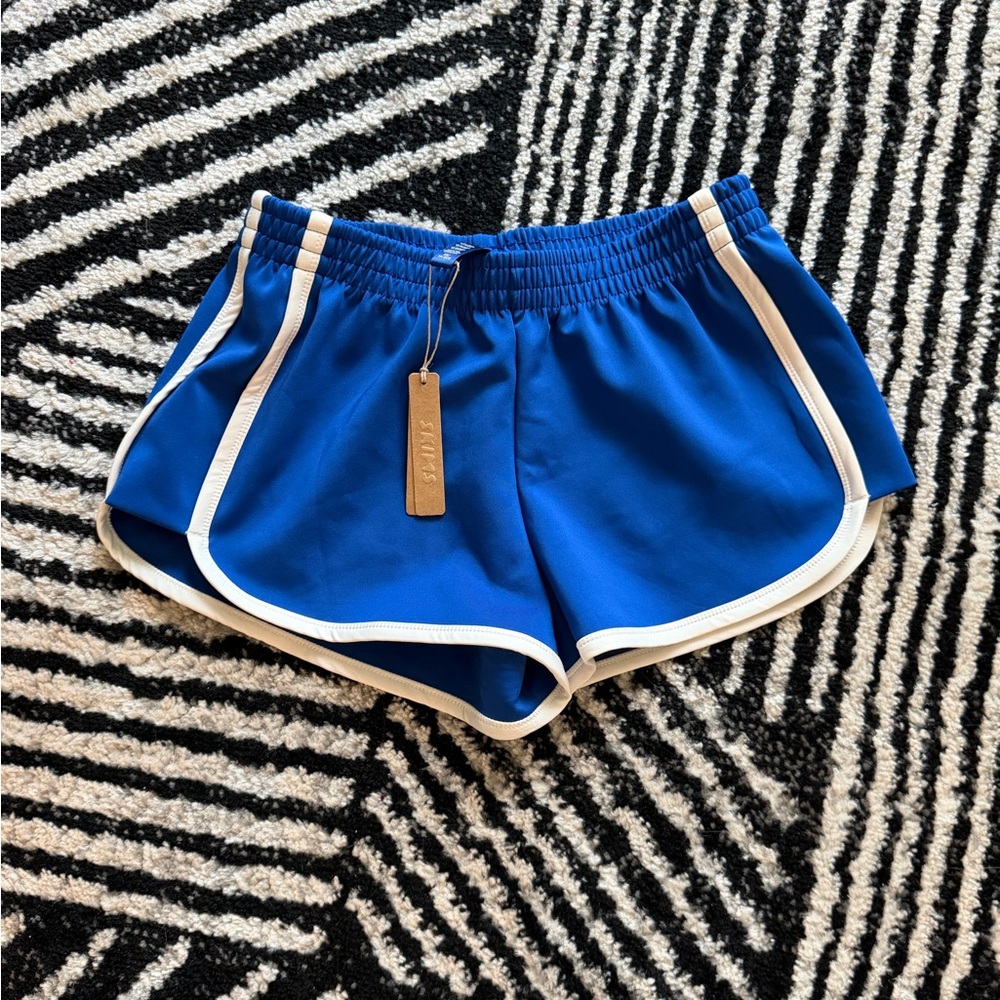 SKIMS Blue Athletic Shorts with White Trim
